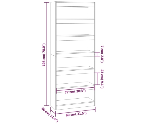 vidaXL Estantería/divisor madera ingeniería roble ahumado 80x30x198 cm