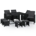 Set de comedor de jardín 9 pzas y cojines ratán sintético negro
