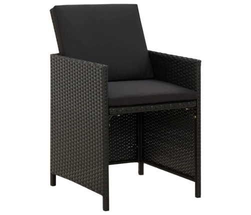 Set de comedor de jardín 9 pzas y cojines ratán sintético negro
