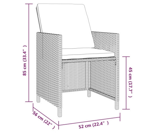 Set de comedor de jardín 9 pzas y cojines ratán sintético negro
