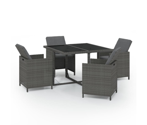 Set comedor de jardín 5 piezas con cojines ratán sintético gris