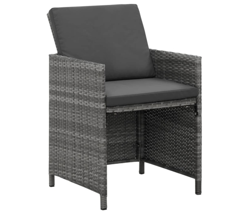Set comedor de jardín 5 piezas con cojines ratán sintético gris