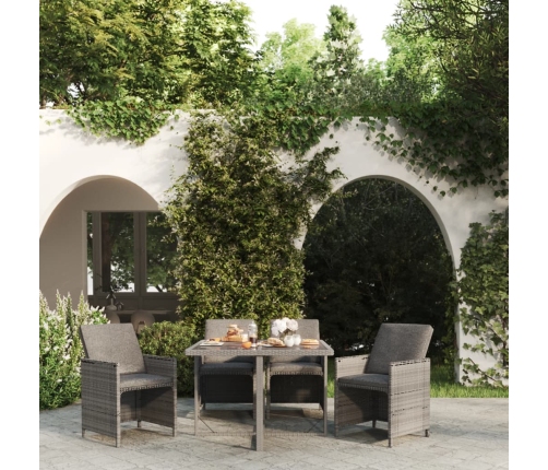 Set comedor de jardín 5 piezas con cojines ratán sintético gris