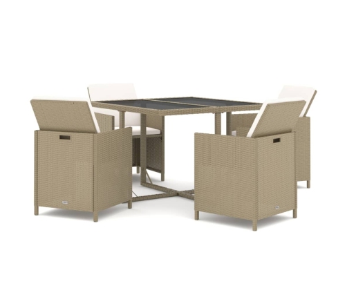 Set comedor de jardín 5 pzas con cojines ratán sintético beige