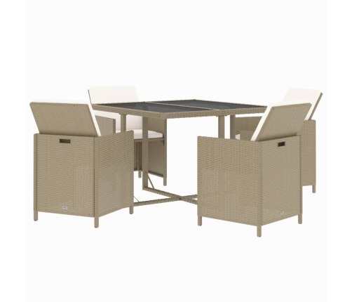 Set comedor de jardín 5 pzas con cojines ratán sintético beige