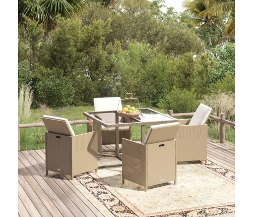 Set comedor de jardín 5 pzas con cojines ratán sintético beige