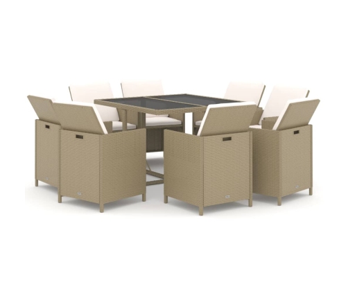 Set comedor de jardín 9 pzas con cojines ratán sintético beige
