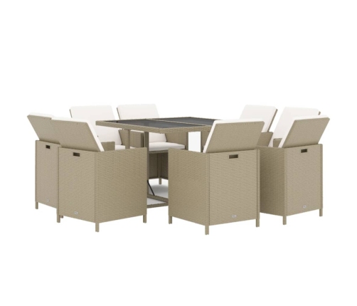 Set comedor de jardín 9 pzas con cojines ratán sintético beige