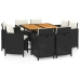 Set de comedor de jardín 9 pzas y cojines ratán sintético negro