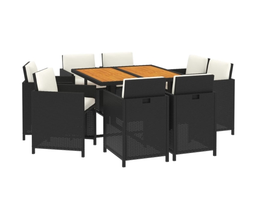 Set de comedor de jardín 9 pzas y cojines ratán sintético negro