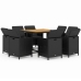 Set de comedor de jardín 9 pzas y cojines ratán sintético negro