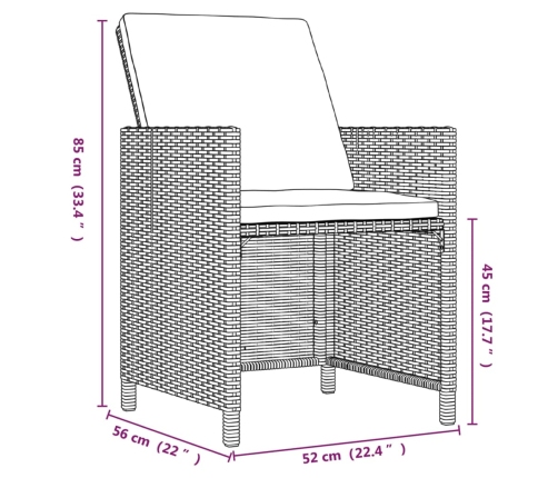 Set de comedor de jardín 9 pzas y cojines ratán sintético negro