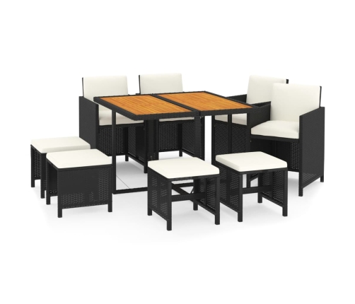 Set de comedor de jardín 9 pzas y cojines ratán sintético negro