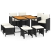 Set de comedor de jardín 9 pzas y cojines ratán sintético negro