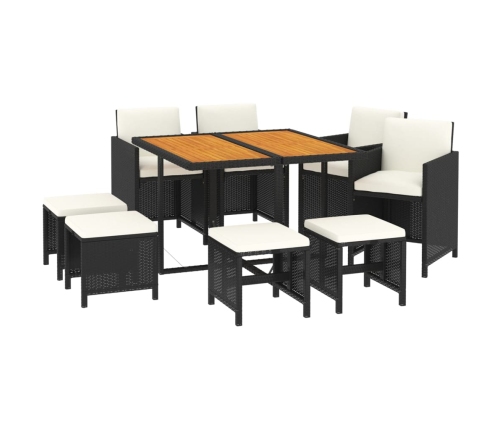 Set de comedor de jardín 9 pzas y cojines ratán sintético negro
