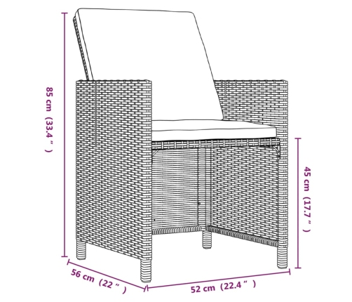 Set de comedor de jardín 9 pzas y cojines ratán sintético negro