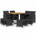 Set de comedor de jardín 9 pzas y cojines ratán sintético negro