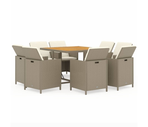 Set comedor de jardín 9 pzas con cojines ratán sintético beige