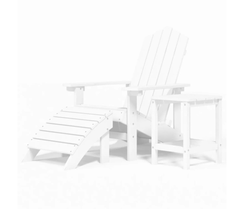 Silla de jardín Adirondack con reposapiés y mesa HDPE blanco