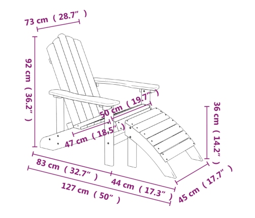 Silla jardín Adirondack con reposapiés y mesa HDPE aguamarina