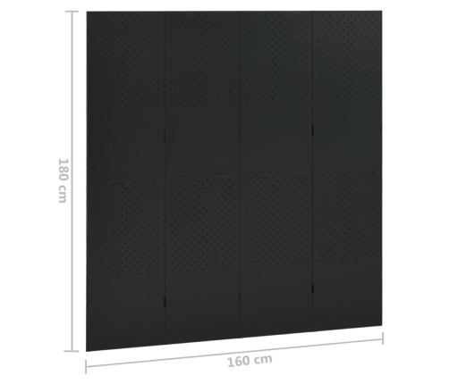 Biombos divisores de 4 paneles 2 uds negro acero 160x180 cm