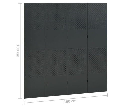 Biombos divisores de 4 paneles 2 uds antracita acero 160x180 cm