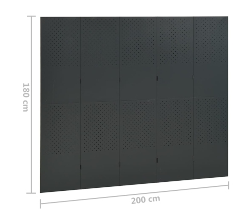 Biombos divisores de 5 paneles 2 uds antracita acero 200x180 cm