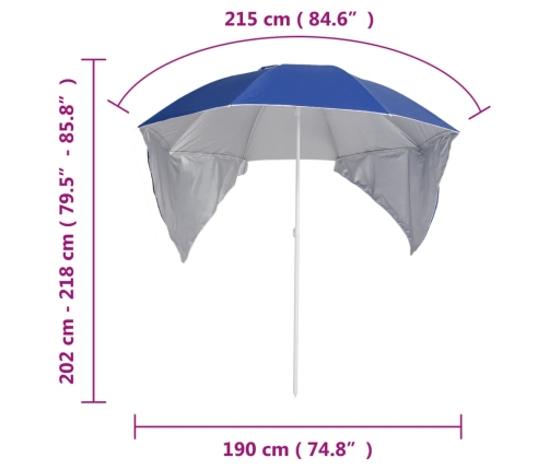 Sombrilla de playa con paredes laterales azul 215 cm