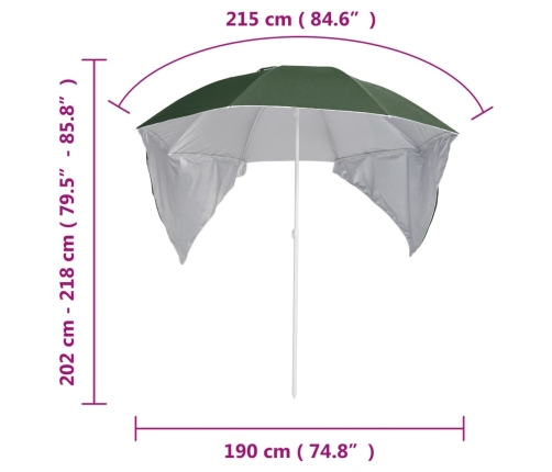 Sombrilla de playa con paredes laterales verde 215 cm