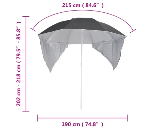 Sombrilla de playa con paredes laterales gris antracita 215 cm