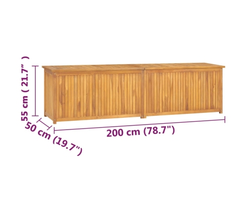 Baúl de jardín madera maciza de teca 200x50x55 cm