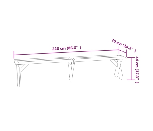 vidaXL Banco de jardín de madera de pino impregnada 220 cm