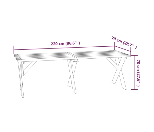 vidaXL Mesa de jardín de madera de pino impregnada 220x73x70 cm