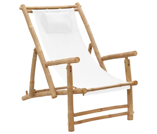 vidaXL Silla de playa de bambú y lona blanco crema