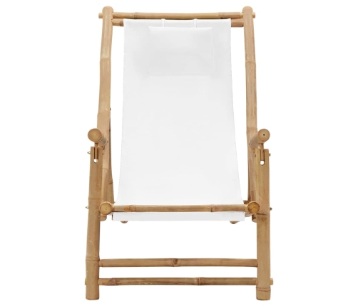 vidaXL Silla de playa de bambú y lona blanco crema