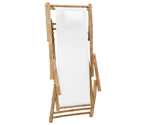 vidaXL Silla de playa de bambú y lona blanco crema