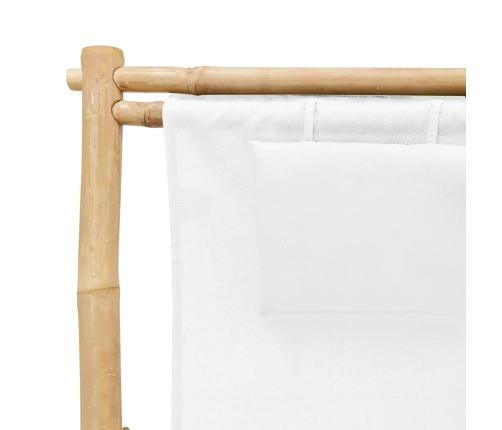 vidaXL Silla de playa de bambú y lona blanco crema