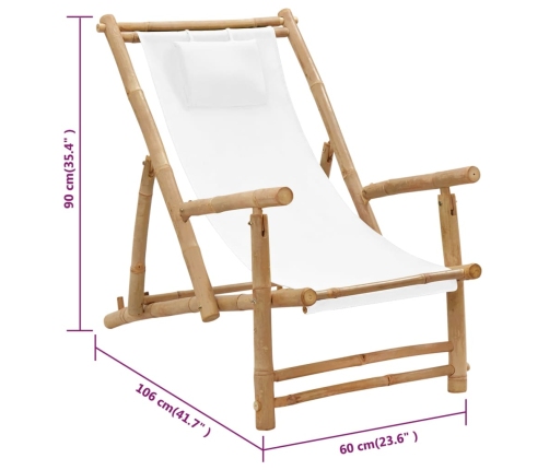 vidaXL Silla de playa de bambú y lona blanco crema