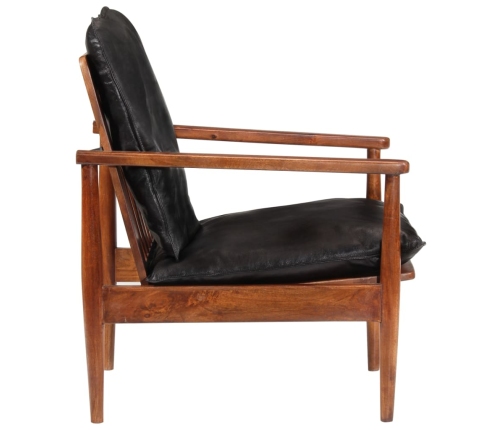 Sillón madera maciza acacia y cuero auténtico negro