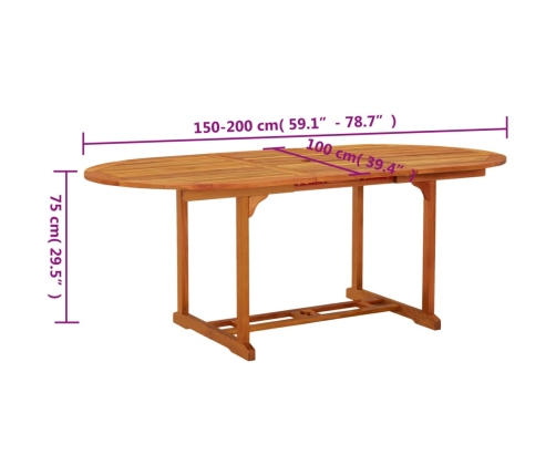 Mesa de jardín madera maciza de eucalipto 200x100x75 cm