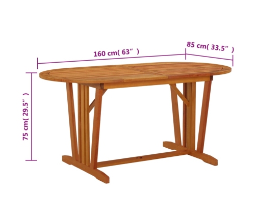 Mesa de jardín madera maciza de eucalipto 160x85x75 cm