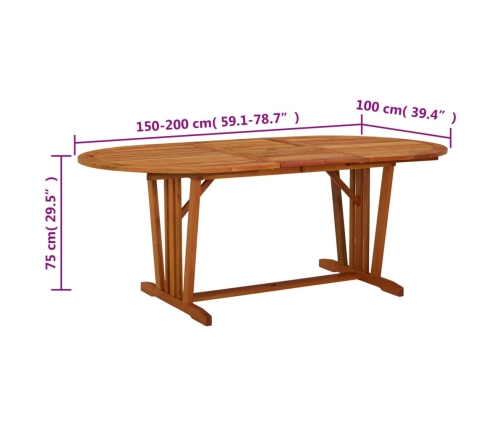 Mesa de jardín madera maciza de eucalipto 200x100x75 cm