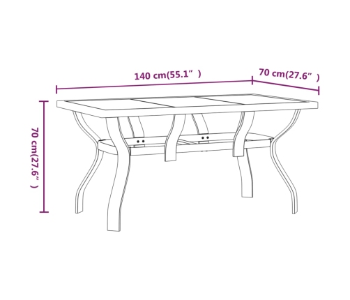 vidaXL Mesa de jardín acero y vidrio negra 140x70x70 cm