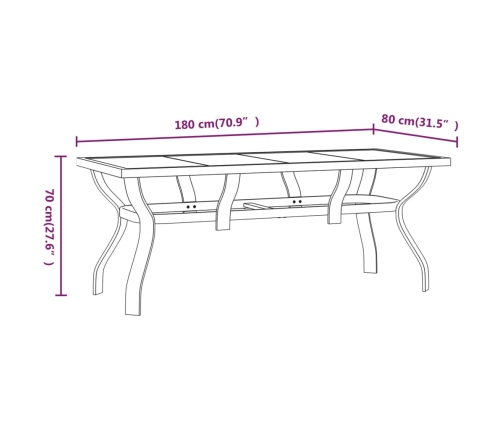 Mesa de jardín acero y vidrio negro 180x80x70 cm