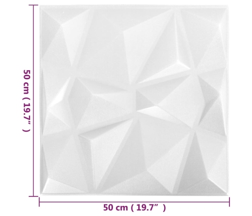 Paneles de pared 3D 24 unidades 50x50 cm blanco diamante 6 m²