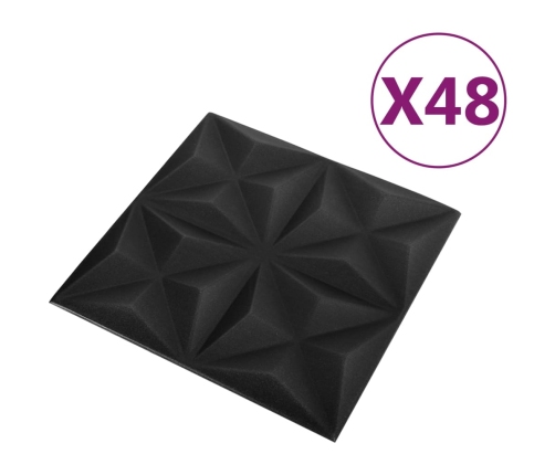 Paneles de pared 3D 48 unidades negro origami 12 m² 50x50 cm