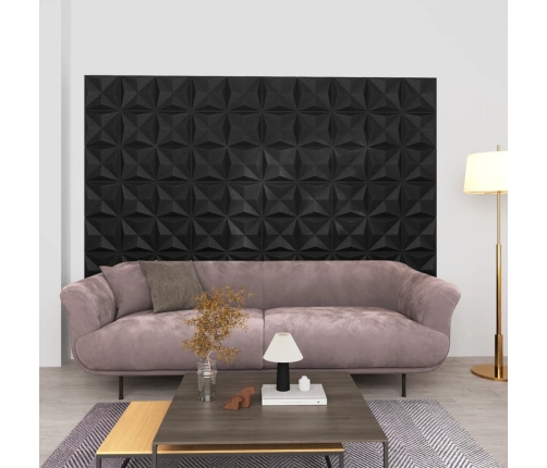 Paneles de pared 3D 48 unidades negro origami 12 m² 50x50 cm