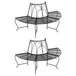 Banco de jardín semicircular 2 uds de acero negro Ø159