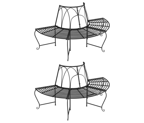 Banco de jardín semicircular 2 uds de acero negro Ø159