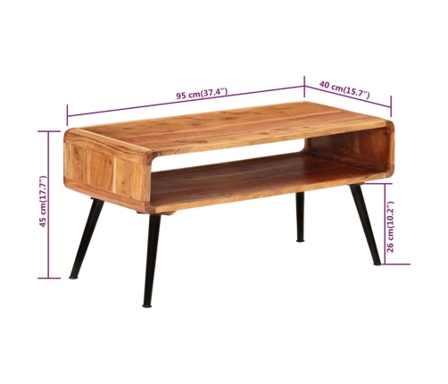 Mesa de centro de madera maciza de acacia 95x40x45 cm